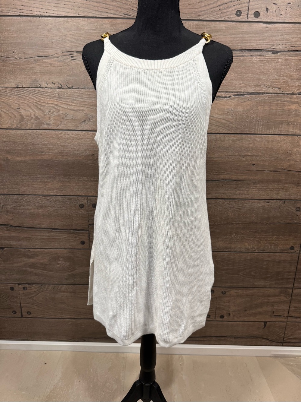 Michael Kors Crew neck dress with gold straps.